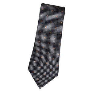 LANCEL Men's 100% Silk Necktie LUXURY Tie Gray Geometric W:3.7" EUC
